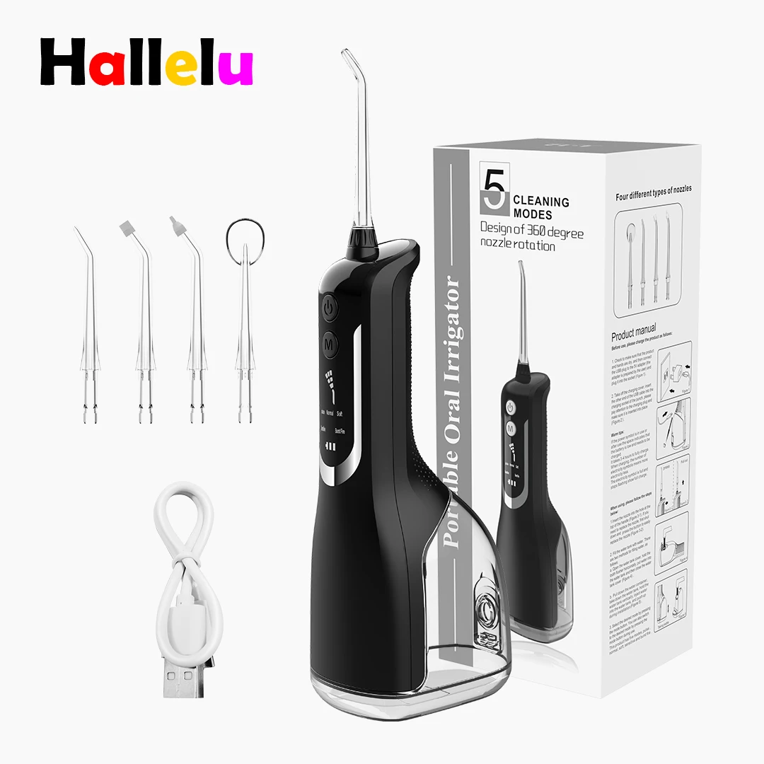 

Oral Irrigator 5 Modes Portable Rechargeable Dental Water Jet 4 Nozzles Waterproof 330ML Tank Water Flosser For Teeth Whitening