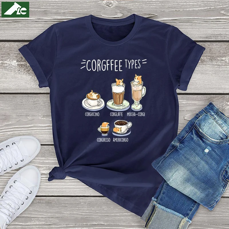 

100 Cotton Funny T Shirt Corgi Dog Chubby Style Art Unisex Clothes Kawaii Corgi Dog Womens Shirt Vintage Cute Graphic Tees Girls