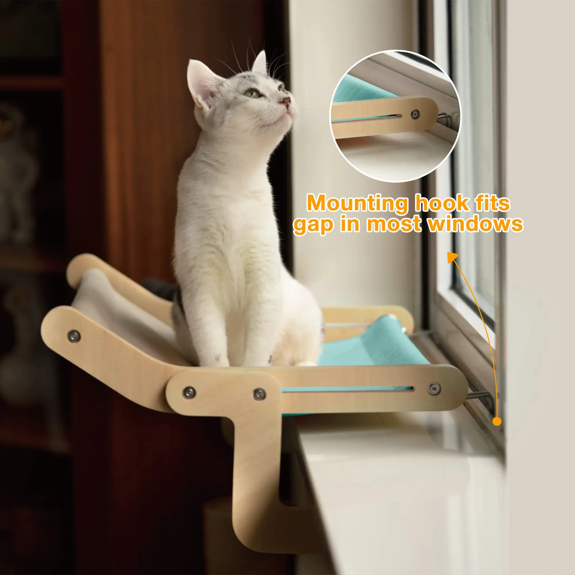 Cat Window Seat Bed with Removable Mat Cat Window Perch Hammock for Indoor  Wood