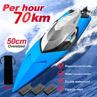 50CM Large Racing 70KM/H High Speed RC Boat 2.4G 200M Capsized Reset Dual Waterproof Smart Alarm Remote Control Boat Speedboat 1