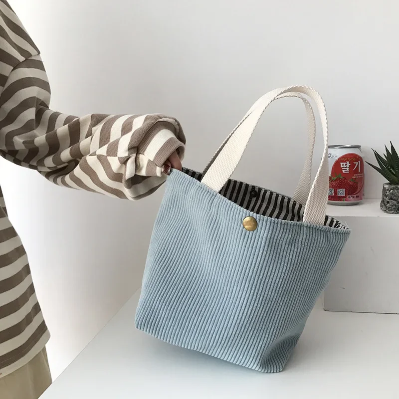 Small Corduroy Lunch Bag Women Eco Canvas Portable Tote Bags Mini Female Students Bento Picnic Food Bag Travel Handbags lunch bag bento bag