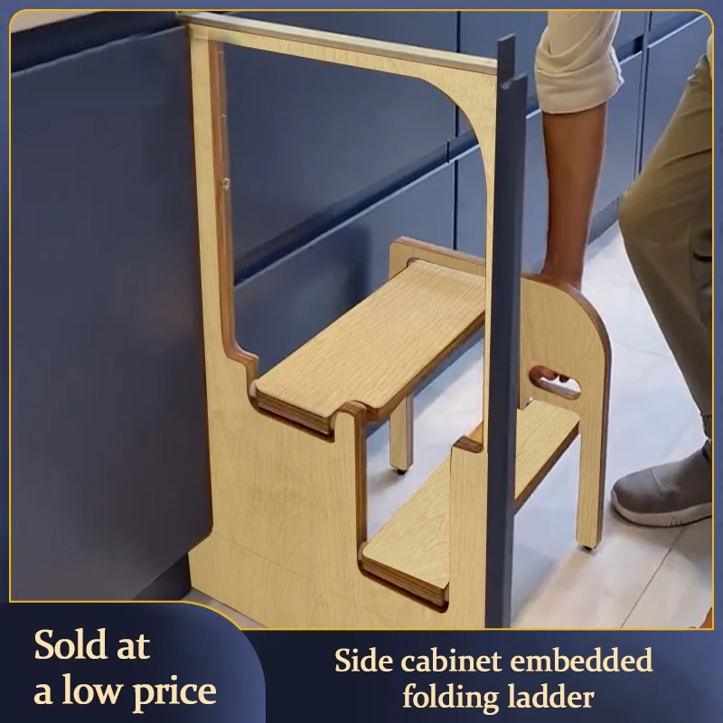 ครัวเรือนแคบ Gap ซ่อนพับบันไดสตูลห้องครัว 2 ขั้นตอนบันไดซ้ายและขวา Universal Storage Built-In บันได 1