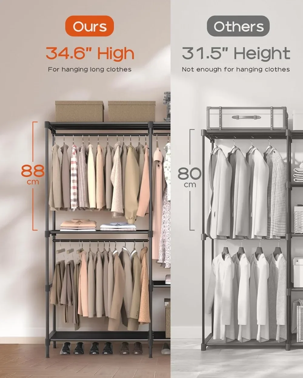 Clothes Rack, Portable Closet, 80.7 Inch Extra Large Capacity Wardrobe Closet, Clothes Storage Organizer with Shelves 3