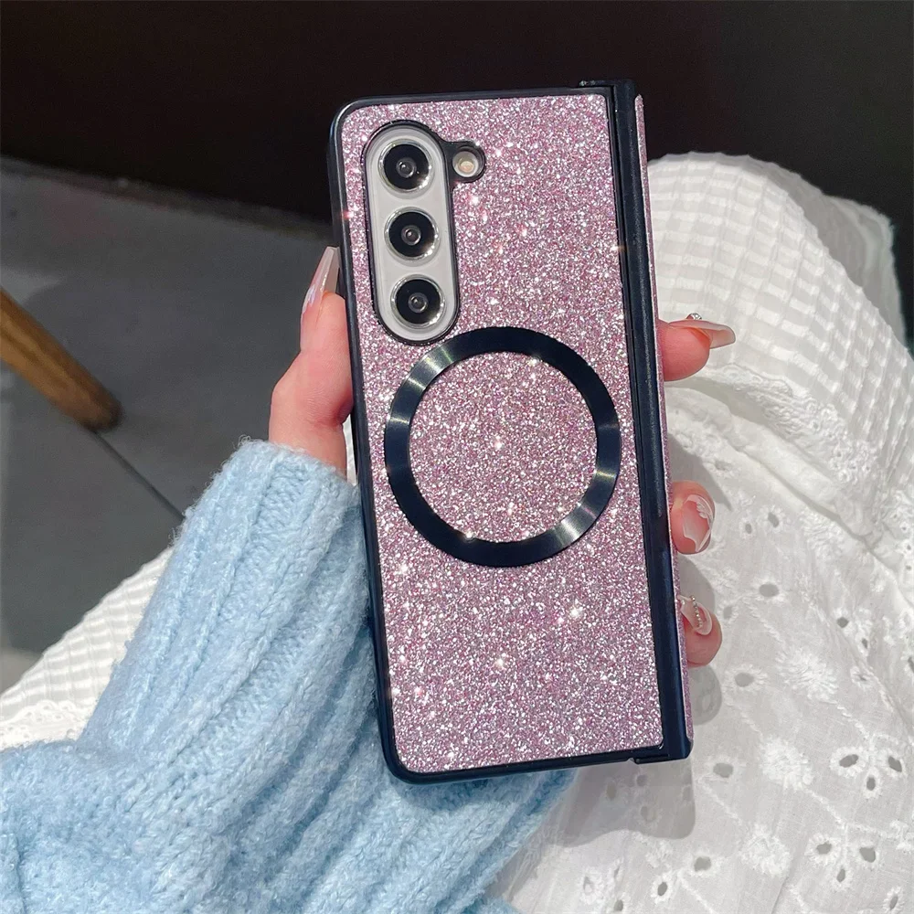 Luxury Bling Glitter Magnetic Phone Case For Samsung Galaxy Z Fold 7 6 5 4 3 Fold6 Fold5 Fold4 Fold3 5G Hinge Protective Cover | Gaffar India