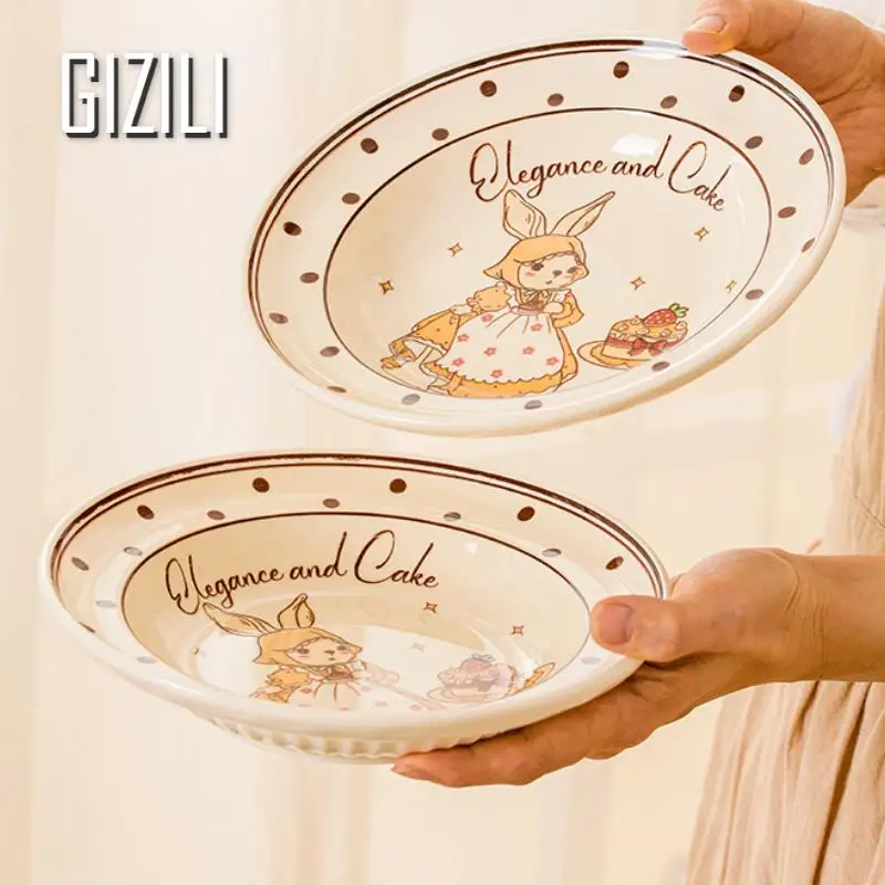 Retro Rabbit Ceramics Plate Kitchen Dishes Dinner Plate Household Combination Dinnerware Bowl Bowl Kitchen Supplies ﻿