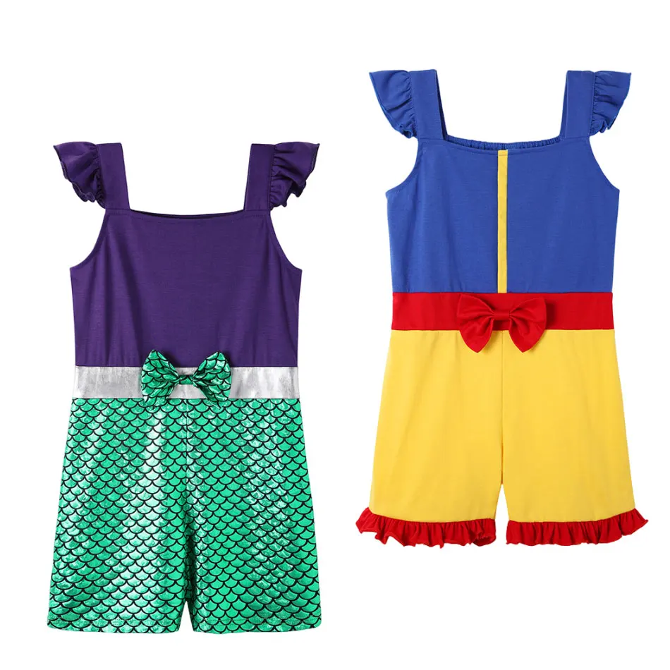 2024 Ragazze Vestito Casual Tuta Biancaneve Costume Cosplay Bambino Sirenetta Principessa Vestiti Estivi Tuta Bambino Abiti
