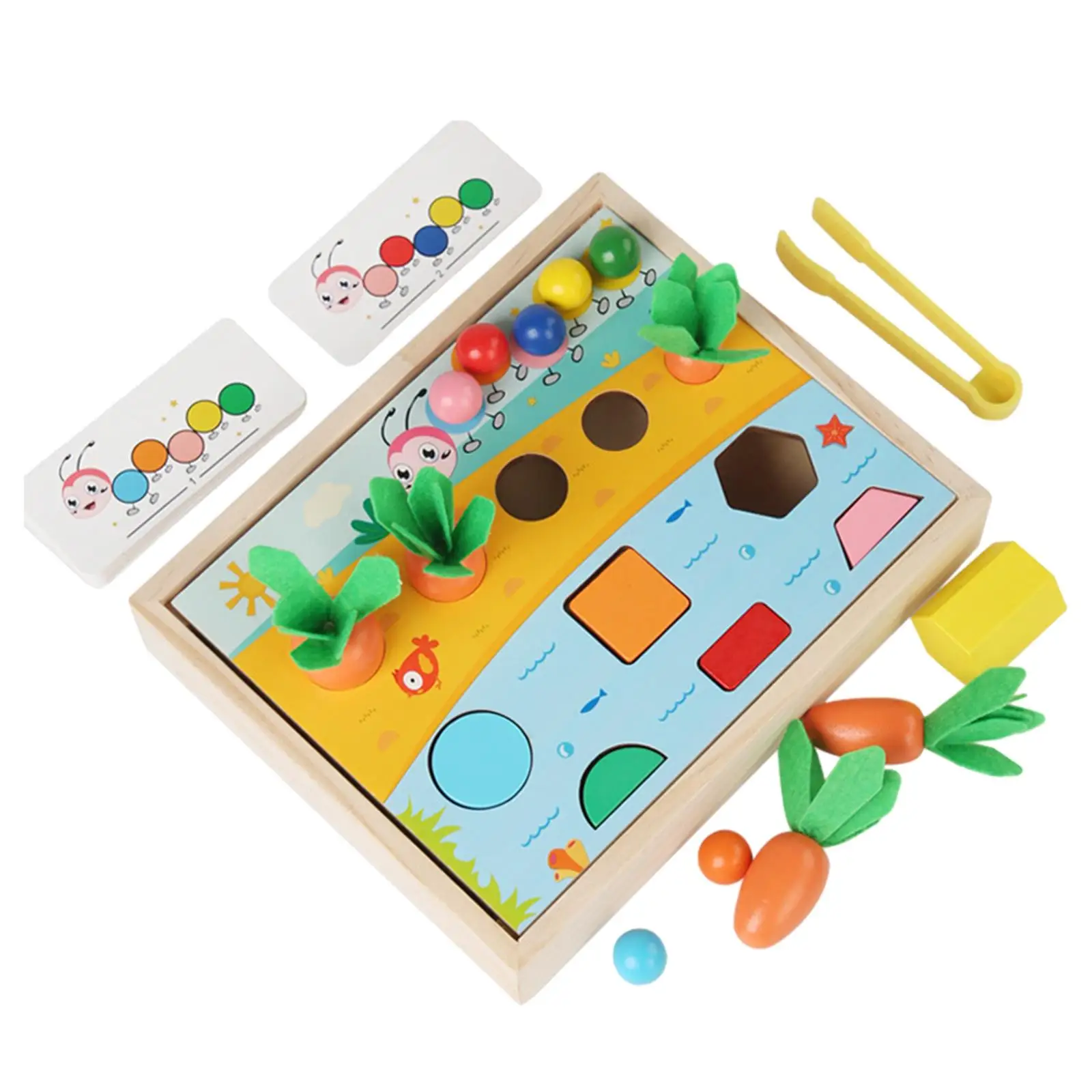 Shape Sorter Puzzle Educational Sorter Game Early Learning Preschool Beads Clip Game Wooden Shape Puzzle Montessori for Toddlers