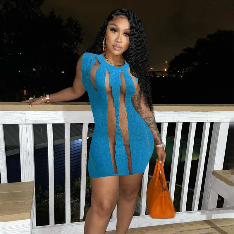 

BoozRey 2023 летнее трикотажное мини-платье в сеточку для женщин, сексуальные облегающие Клубные костюмы, одежда для улицы, женские платья