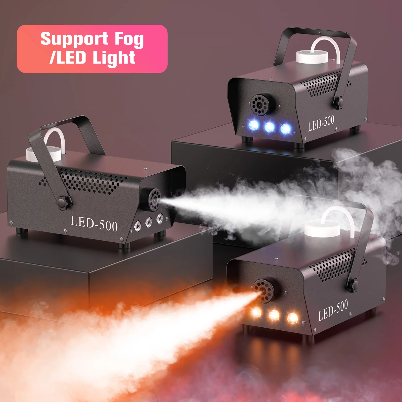 U'King 500W Smoke Machine RGB 3 LED Mixed Color Fog Machine with Remote Control for DJ Halloween Christmas