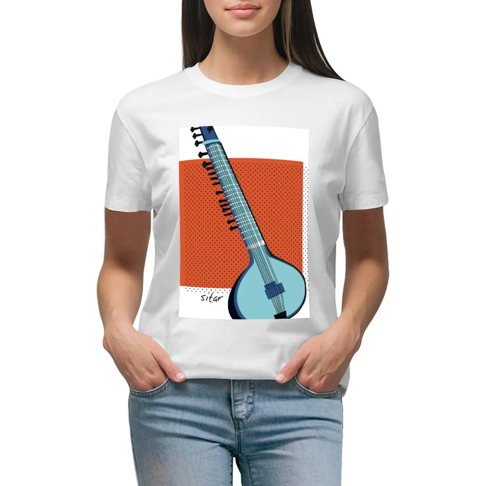 Sitar - Instruments Of The World T-Shirt Lady Clothes Camicie Oversize Graphic Tees Clothes For Women
