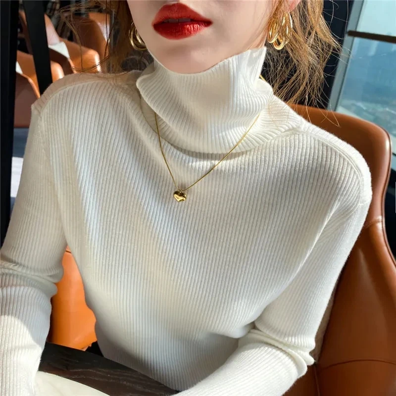 

Stretch Women Sweaters Turtleneck Pullovers Soft Shirt Long Sleeve Slim Sweater