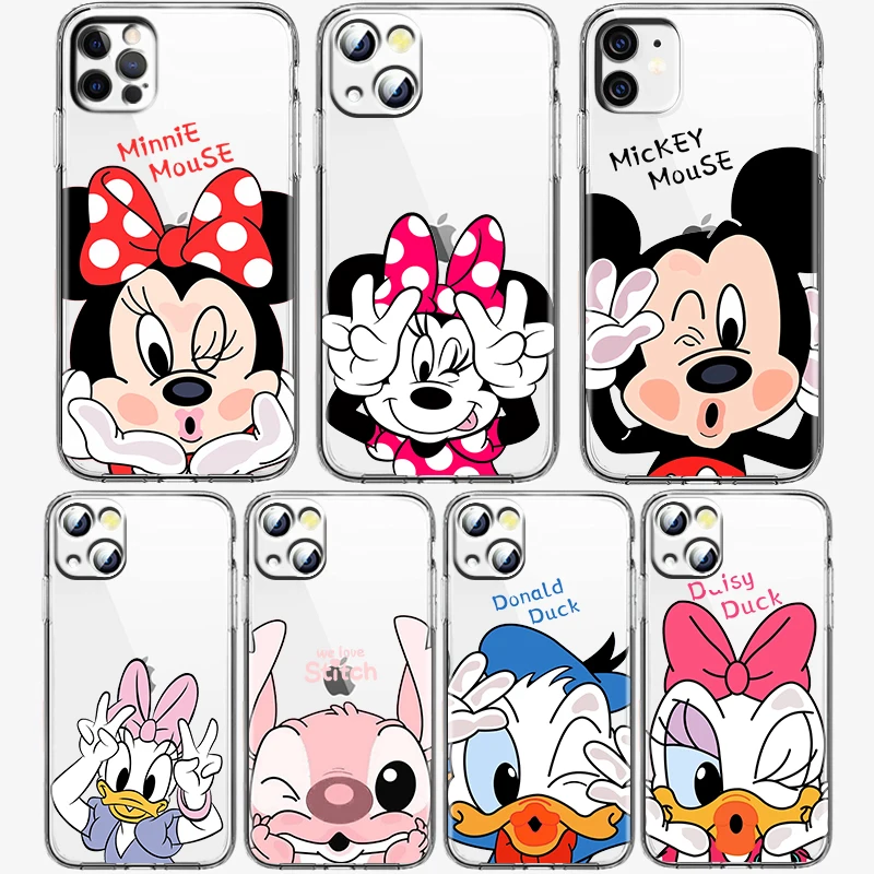 

Mickey Mouse Couple Disney Phone Case for Apple iPhone 15 14 13 12 11 Pro Max X XS 8 7 6 Transparent Silicone Shell Cover Fundas