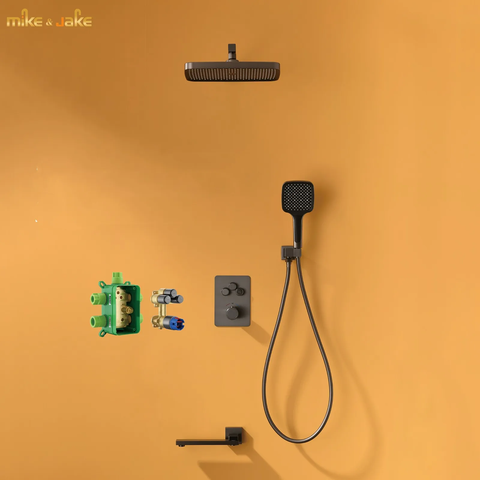 

Роскошный настенный душевой комплект для ванной комнаты Gunmetal, серый кран для ванной, настенный скрытый комплект постоянного душа, Встроенный термостатический душ