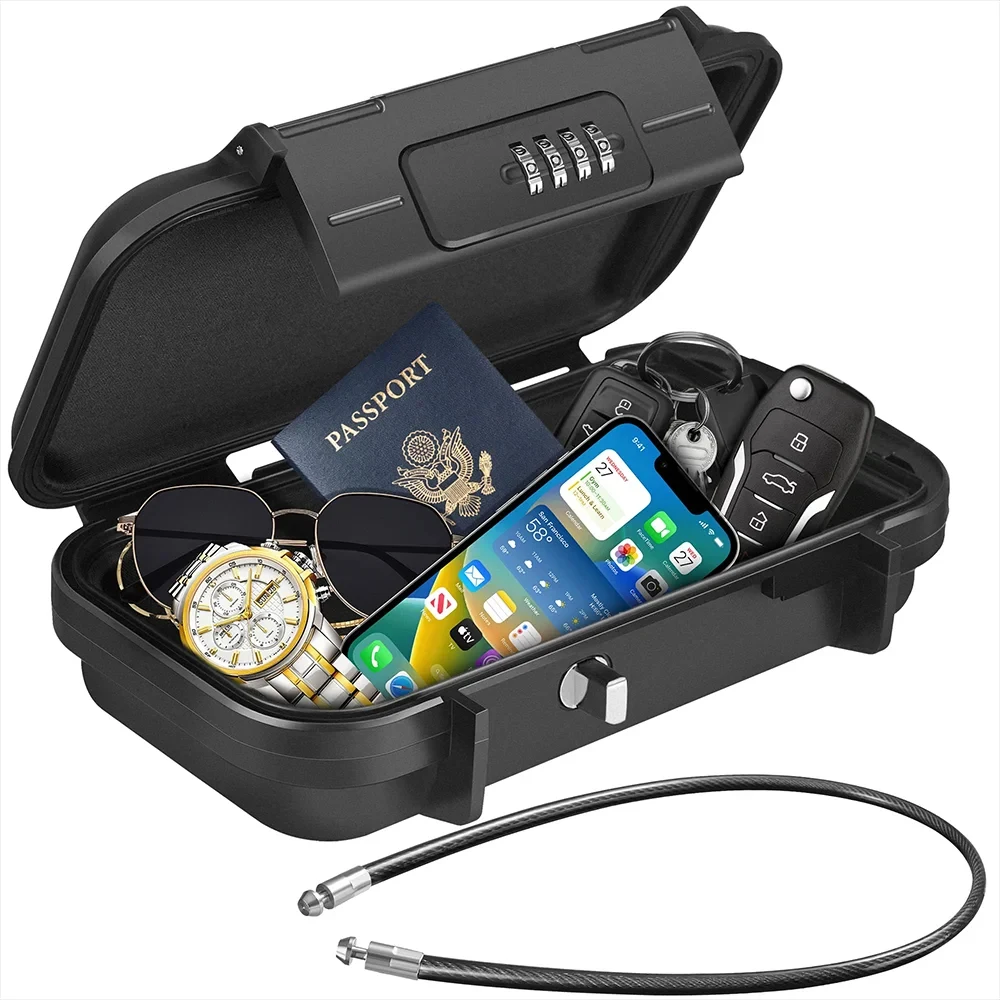 Key Lock Box Portable Safe Travel Large Capacity Security Code Waterproof Removable Cable Handle