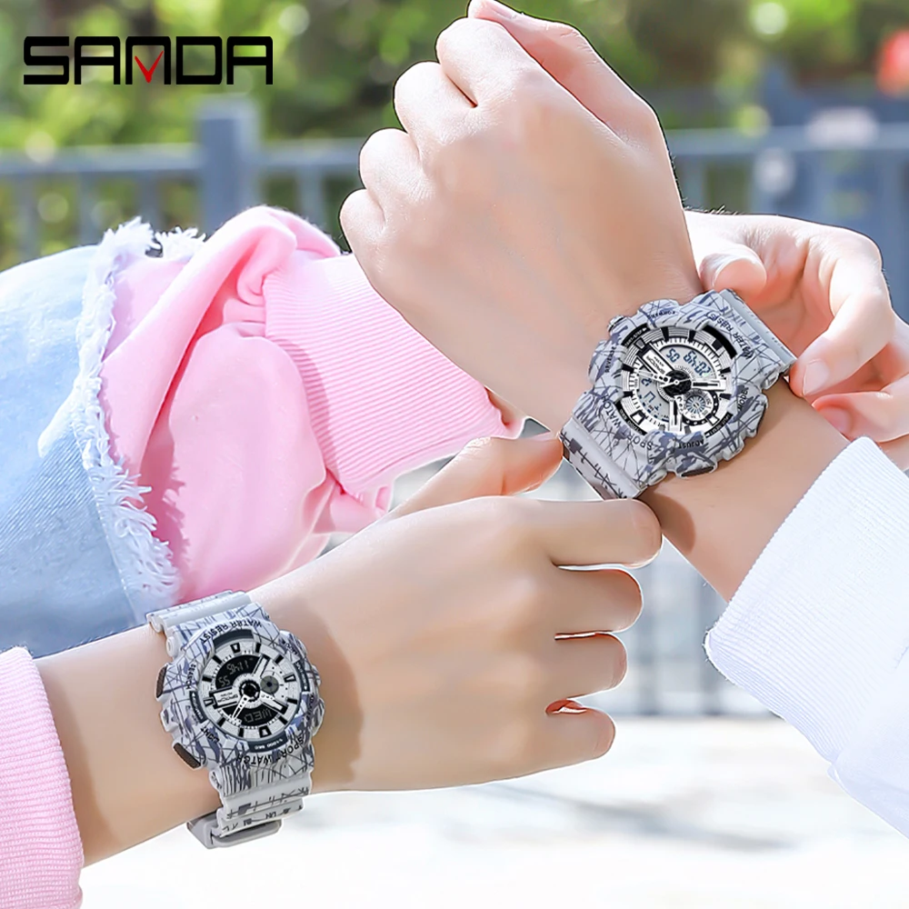 SANDA Couples' Watches for Men Waterproof Sport Wristwatch Woman Calculator Wrist Electronic Timepiece His and Her Watch Set