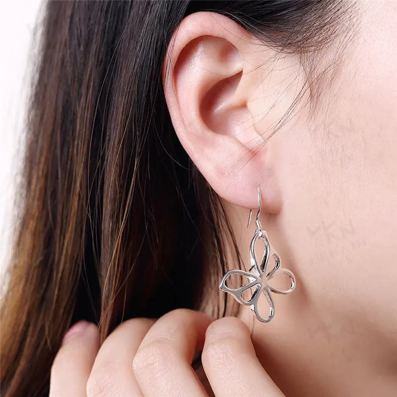 Luxury 925 Sterling Silver Fine Simple Butterfly Earrings For Women Fashion Charm Wedding Gift Party Jewelry