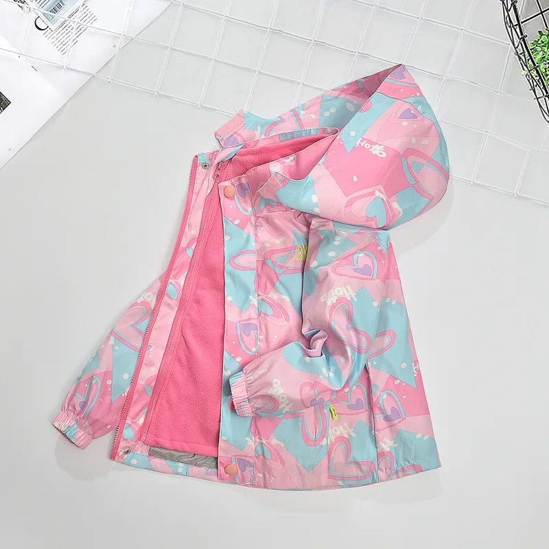 Girls' Jacket Spring and Autumn New Children's Jacket Three-in-one Removable Velvet Thickened Girls' Autumn Clothing