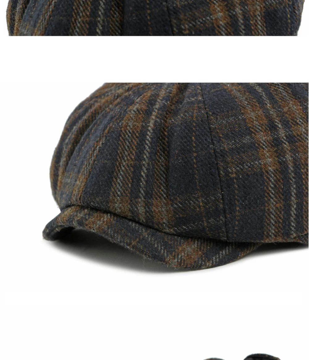HT5050 Baskenmützen Herbst-Winter-Kappen für Herren und Damen Künstler-Malermütze Karierte Woll-Baskenmütze Unisex Ivy Flat Cap Verstellbare Baskenmütze – Detail 14
