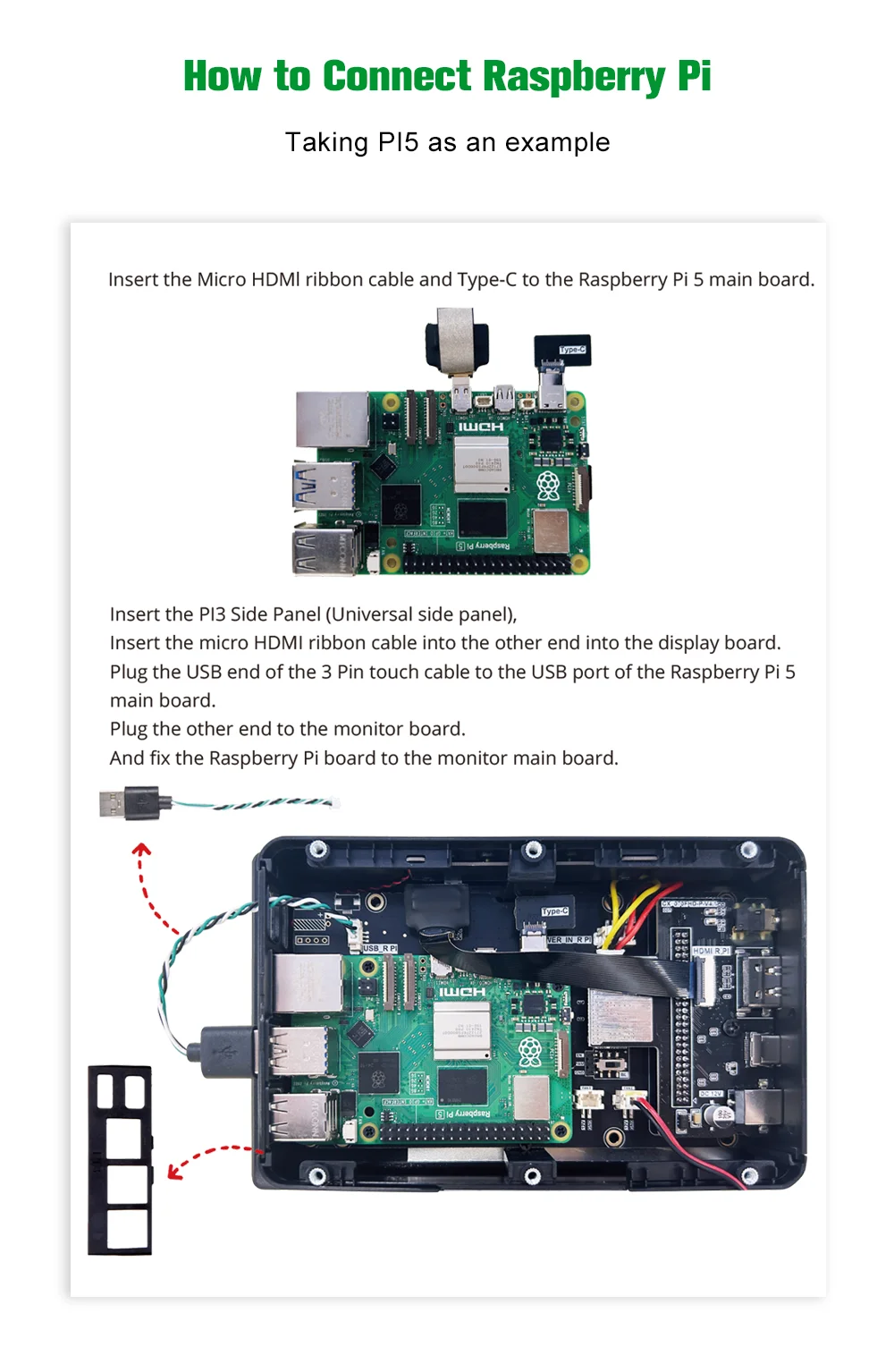 Raspberry pi 5 4 3用8インチモニター,タッチスクリーン1280x800
