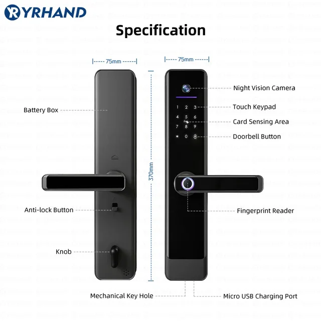 YRHAND Tuya Wifi Video Intercom Lock Remote Unlocking Digital Electronic Biometrics Waterproof Smart Door lock For Home 4