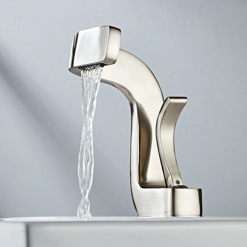 Description Picture 6 of itemBrushed Luxury Washbasin Faucet Bathroom Deck Mounted Waterfall Hot Cold Water Sink Mixer Tap Modern Creative Design Brass Crane