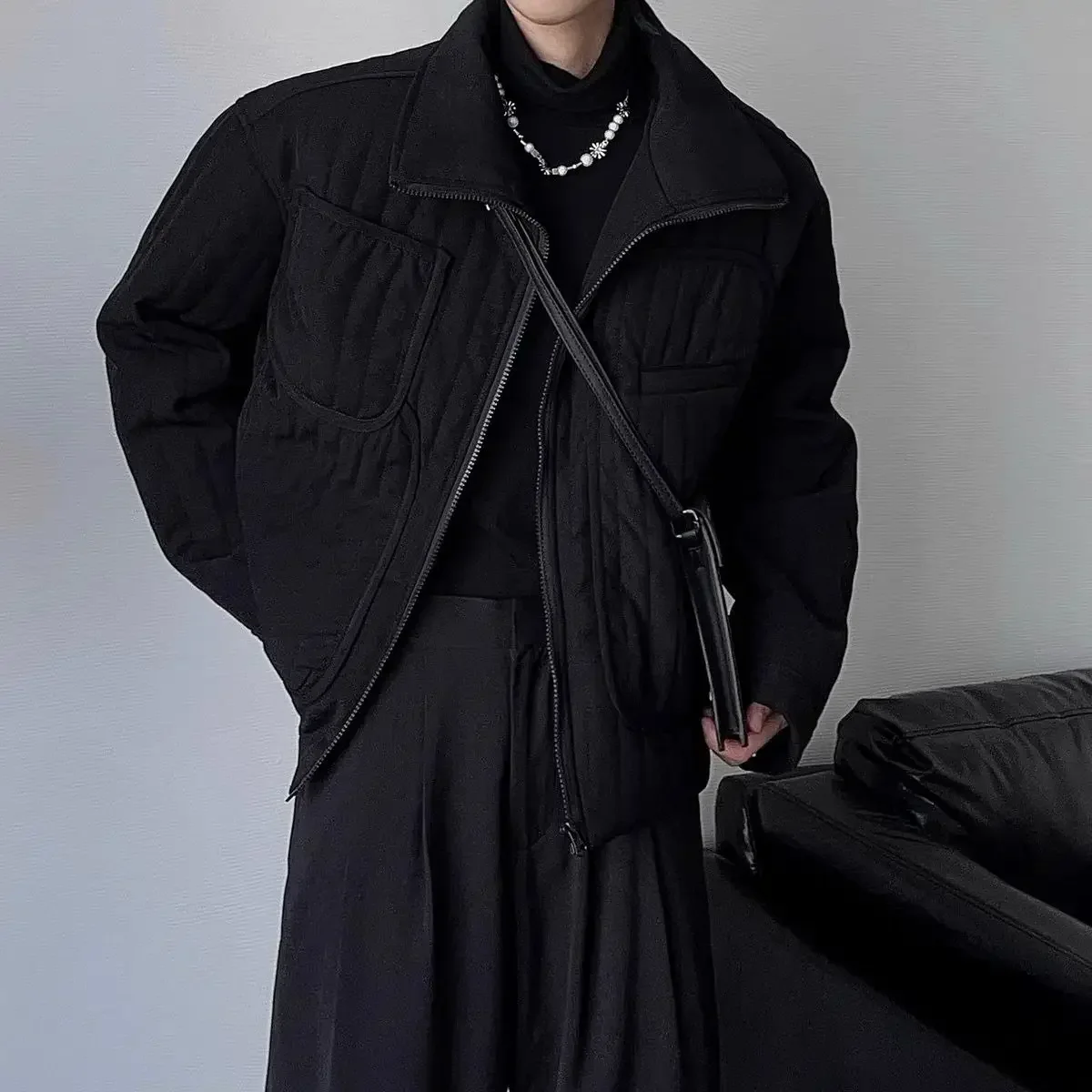 Dark Minimalist Short Cotton Padded Jacket Japanese Winter Men Niche Loose Stand Collar Parkas Yamamoto Light Thin Haughty Coats 3