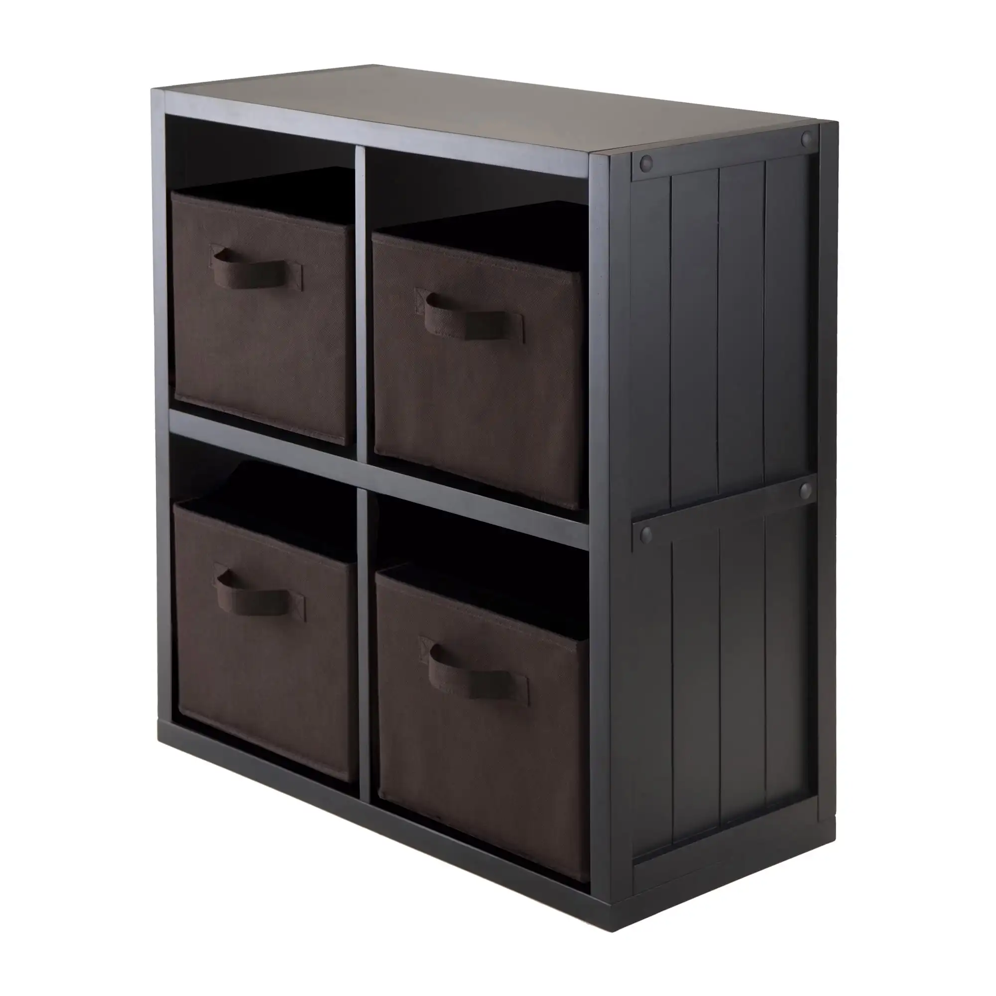 

Winsome Wood Timothy 5-Pc 2x2 Storage Shelf with 4 Foldable Fabric Baskets, Black & Chocolate