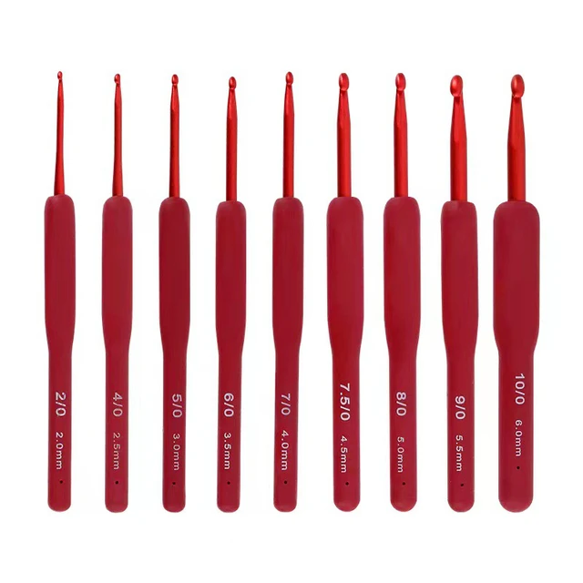 New 1Pc 2mm-6mm Crochet Hooks Red Knitting Needle Silicone Handle Aluminum Crochet  Needles For Weaving