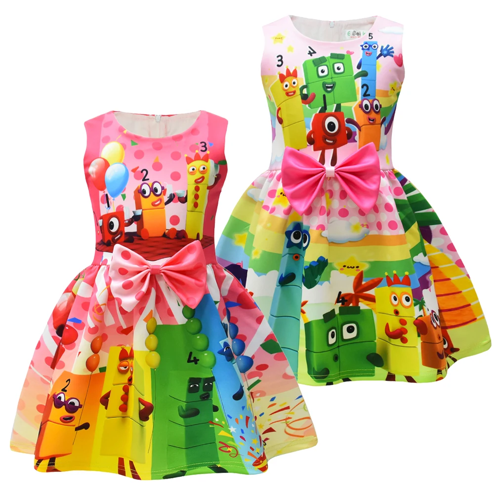 Numberblocksing Neonate Cosplay Princess Dress Kids Birthday Christmas Party Costume Summer Clothes Wedding Party Bow Dress