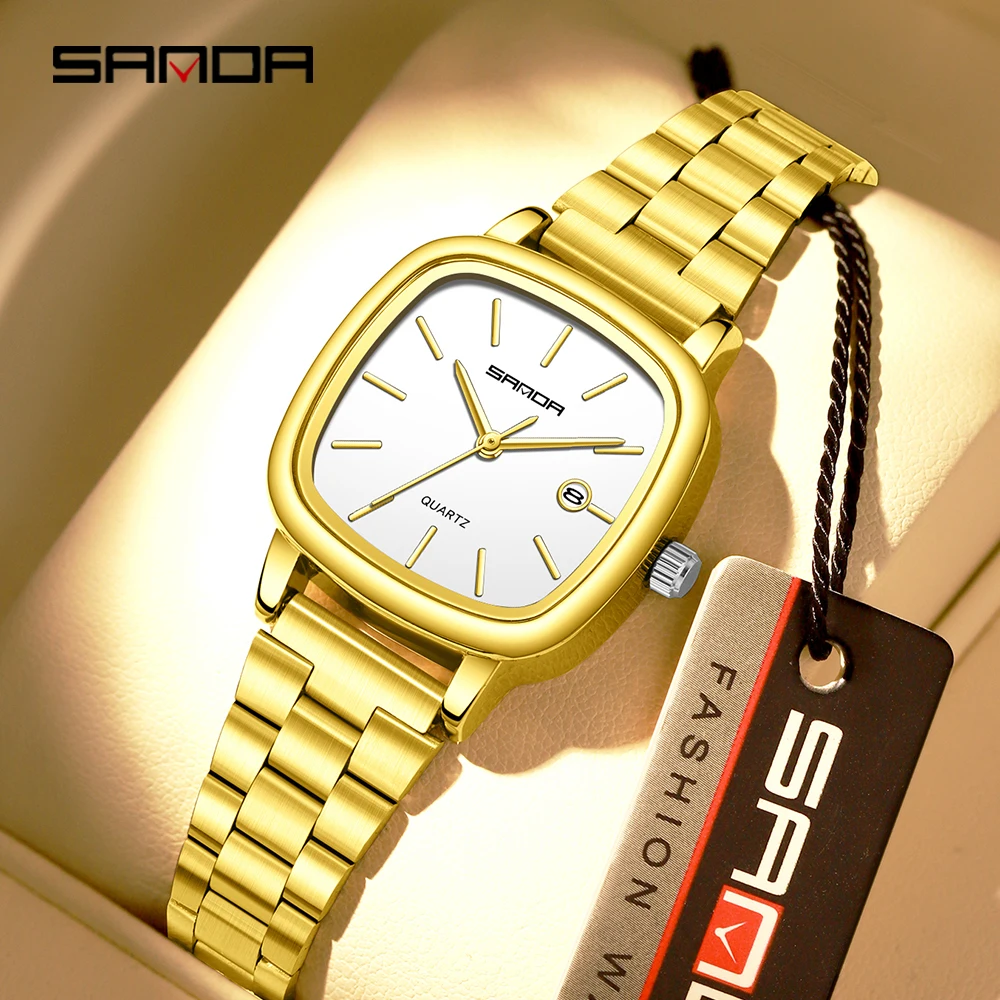 Sanda 2026 Couple Quartz Watch Men's and Women's Square Watch 3ATM Waterproof Calendar Simple and Elegant Women's Watch3278.3277