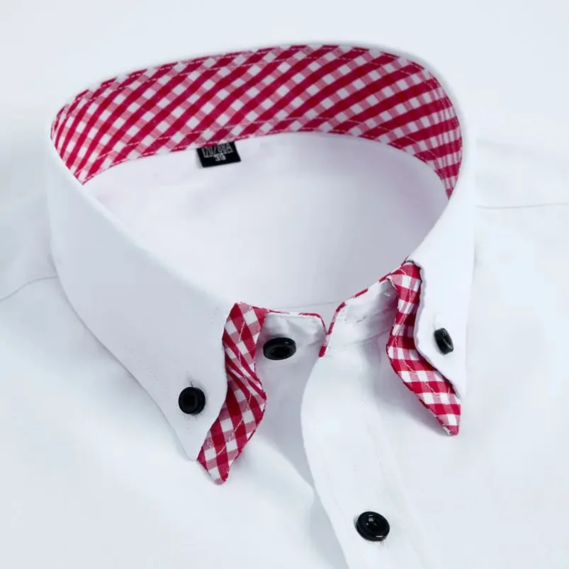 Mens Dress Shirt Long Sleeve Non Iron Fashion Double Layer Business Formal Regular Fit Office Camisa Social Shirts