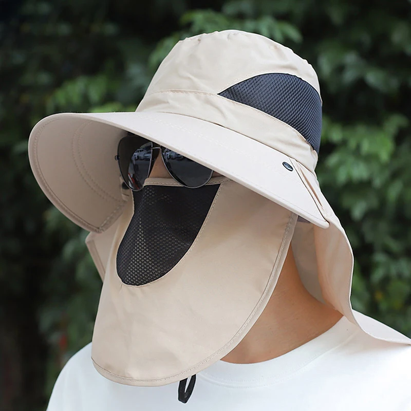 Sun Hats Sun Hat Fisherman Hat Bucket Hats Sunscreen Hats Camping Hats Summer Quick-drying Boonie Men Women Hat Outdoor Face Mask Wide Brim Bucket Hat Sun Protection for Fishing Hunting