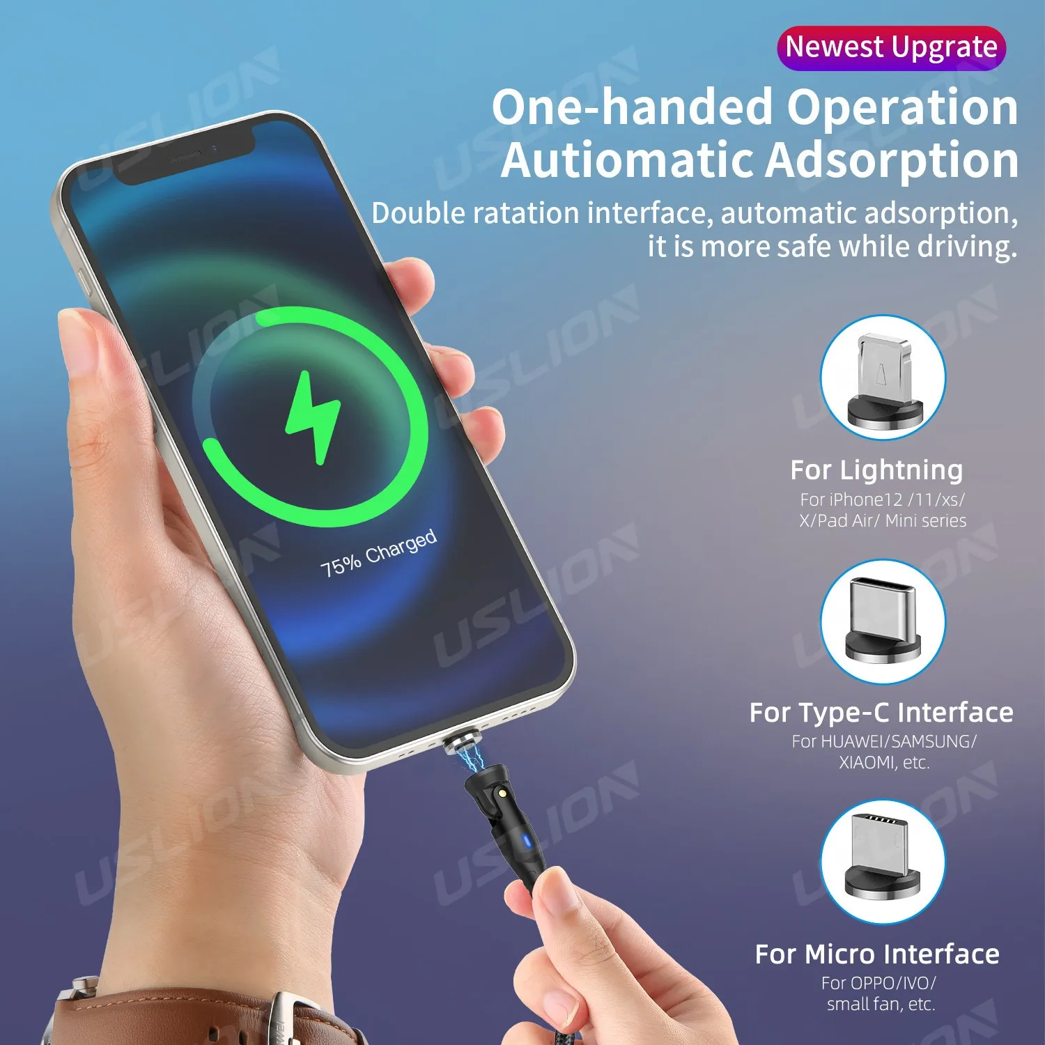 USLION PD60W Magnetic Charging Cable Laptop Data Transfer Cable Tablet Type C Fast Charging Cable For Xiaomi Samsung Redmi