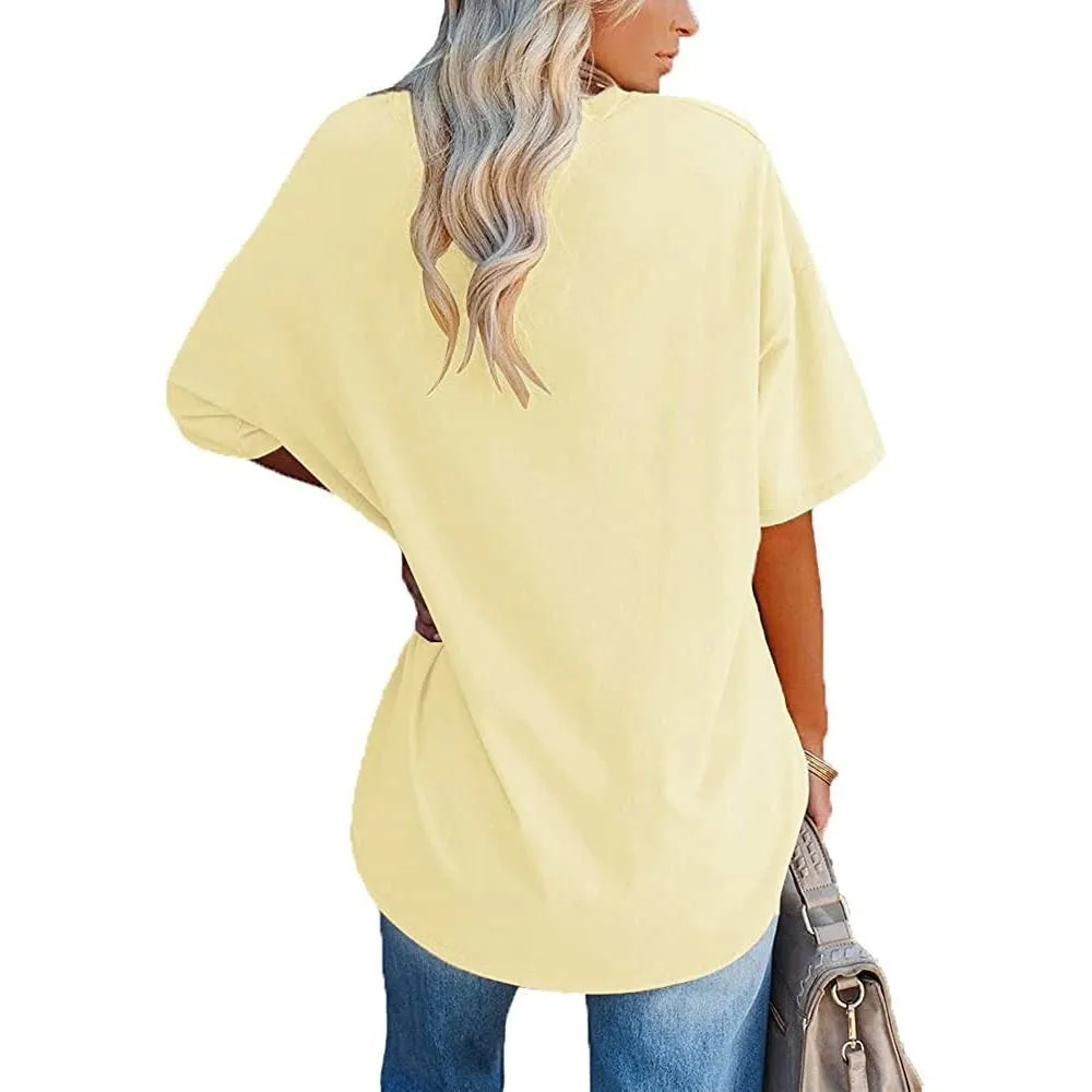 Women's Short Sleeve T Shirt - Cotton Broadcloth Polyester Fabric Top, Loose Fit Tee