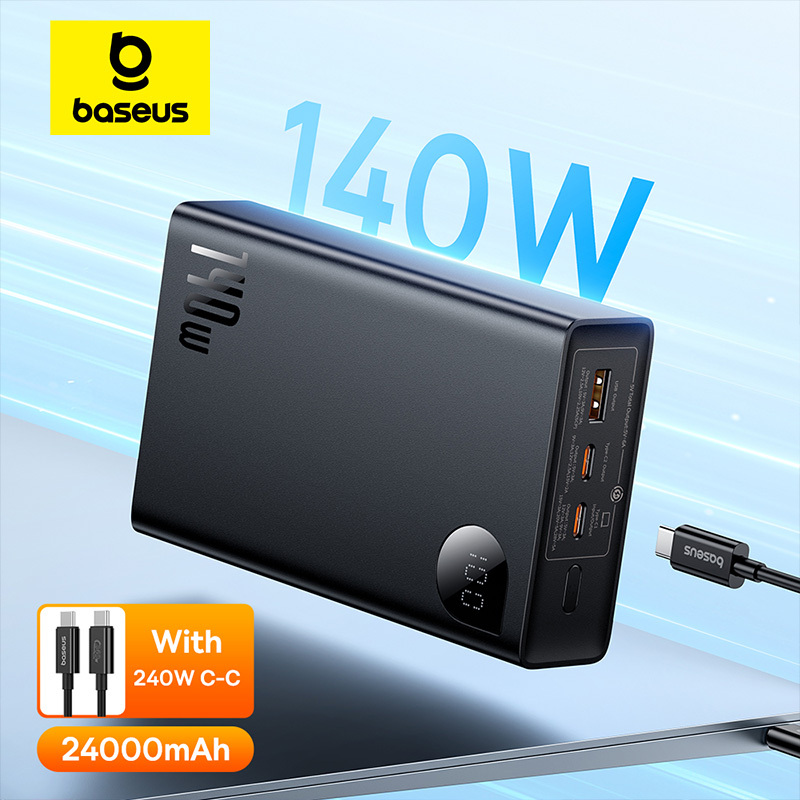  Baseus 140W Power Bank 24000mAh Fast Charging Portable Battery Charger 3 Output Ports for iPhone 16 Pro Max Notebook Tablet 