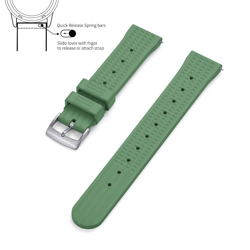 Premium Grade Waffle Design Quick Release Fluoro Rubber Watch Strap