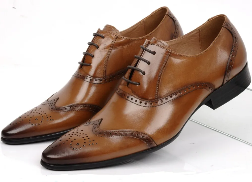 Brown Pointed Toe Oxfords Mens Wedding 