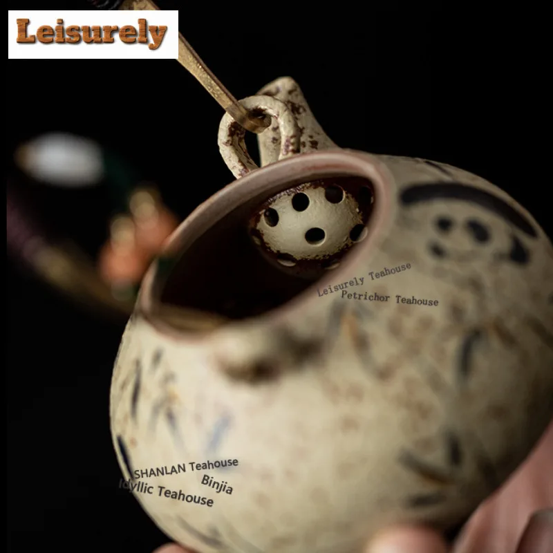 150ML Firestone Red Panda Bamboo Lifting Handle Teapot Aesthetic Tea Infuser Pot Tea Making Kettle With Ball Hole Decoration