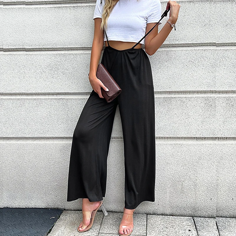 

Casual Black Loose High Waist Straight Pants Women Vintage Lace Up Wide Leg Pants Fashon Solid Ladies Trousers Pantalon 25606