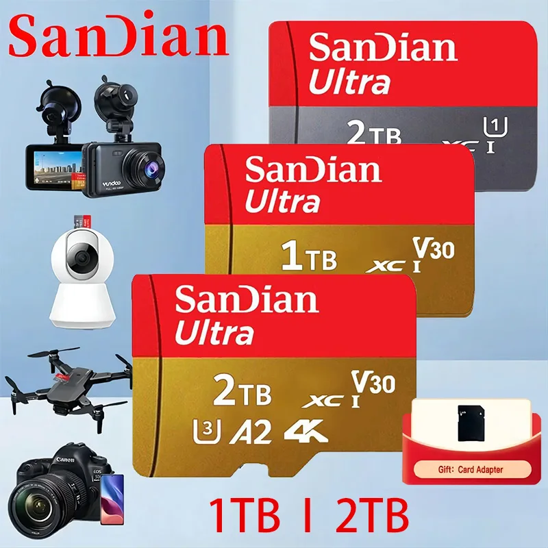 Sandian Originale 1Tb 2Tb Micro Tf Sd Card Flash Class 10 Scheda Sd Scheda Di Memoria Scheda Di Memoria Per Telefono/Fotocamere/Mp3/Mp4 2024