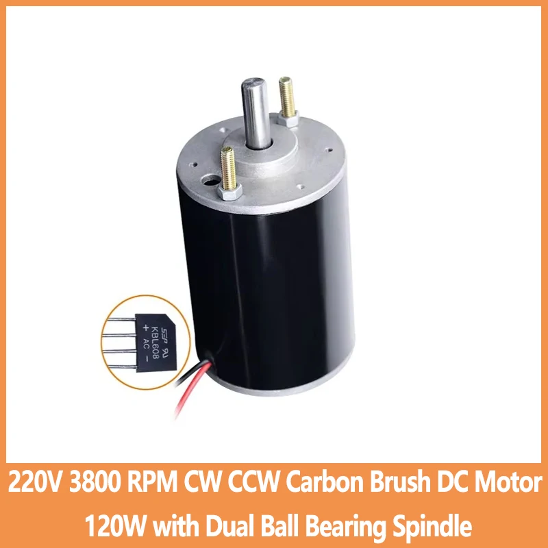 220V 3800 RPM CW CCW Carbon Brush DC Motor 120W with Dual Ball Bearing ...