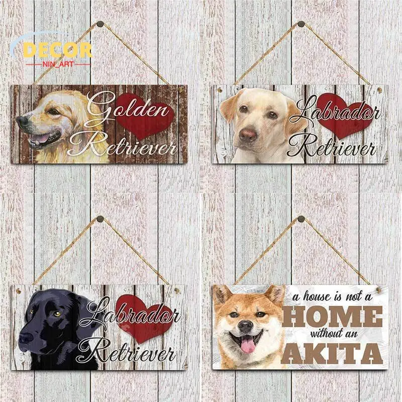 

Cute Dog Pet Wood Sign for Dogs Wooden Plaque Painting Picture Pets Hanging Plaques Welcome Home House Room Door Wall Decoration