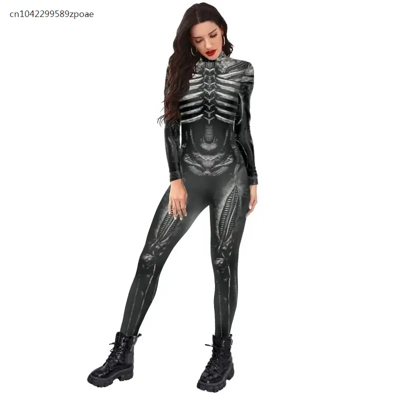 

Halloween Skeleton Costume Bodysuit 3D Stretch Skinny Jumpsuit Womens Rompers Party Zentai Outfit Catsuit 2024