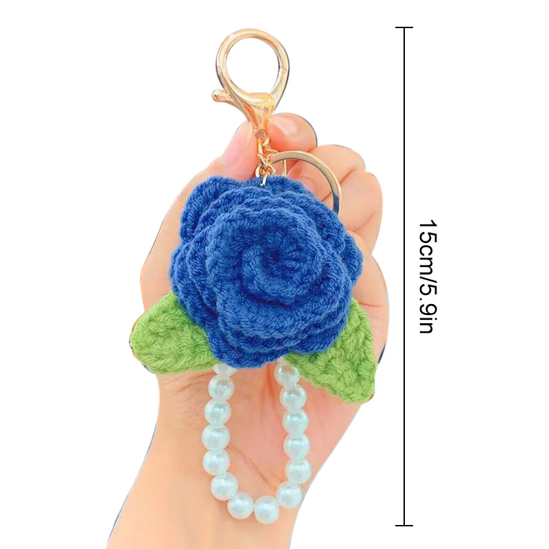 Crocheted Rose Chains Wrist Strap Lanyard Pendants Decorative For Mobile Phone Bags Keys Anti-lost Gift Accessories