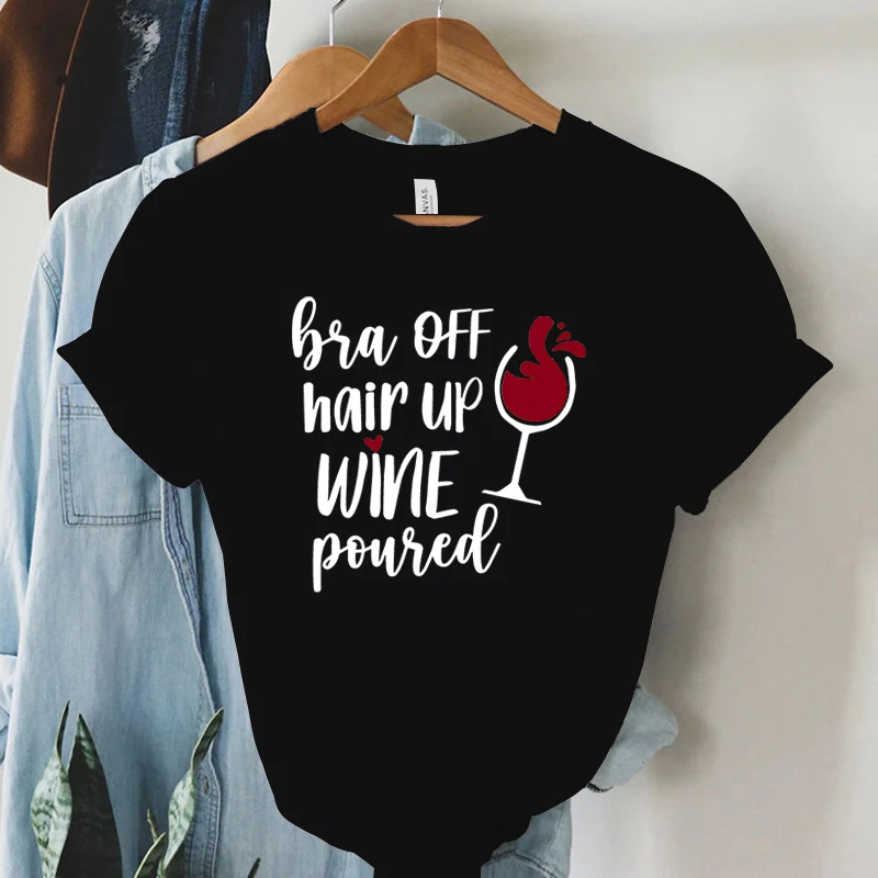 Maglietta Divertente Da Donna Vini Graphic Bia Off Hair Up Wine Pouied Red Wine Maniche Corte Casual Harajuku Fashion Wine Magliette Divertenti