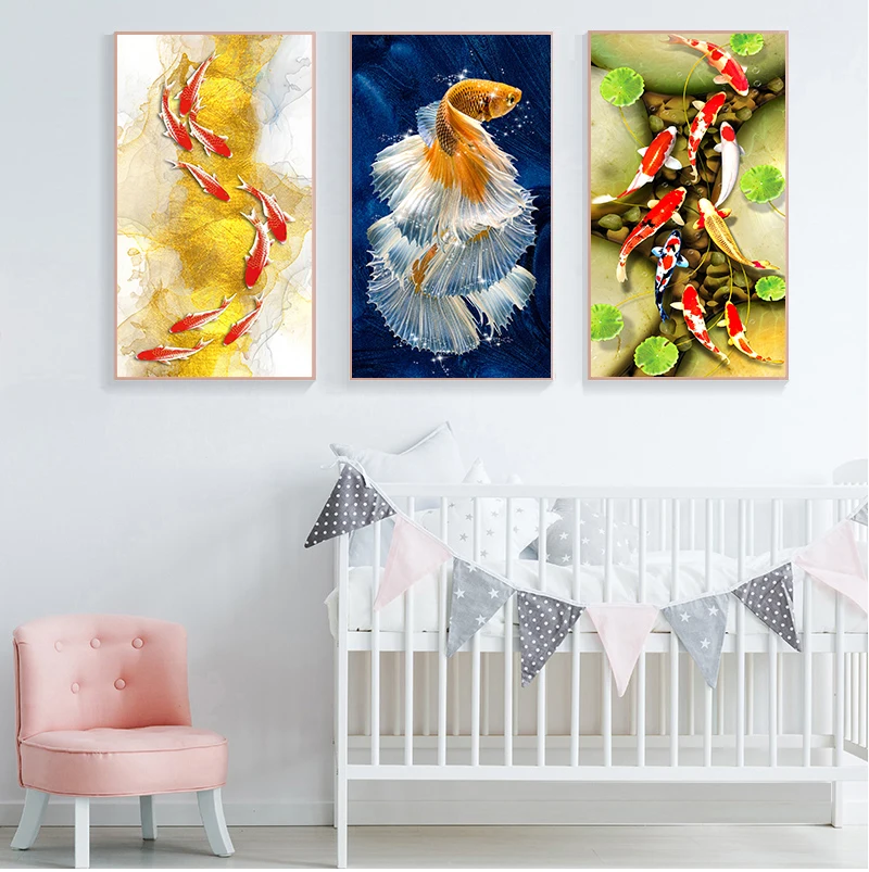 Koi Fish Feng Shui Carp Lotus Pond Canvas Painting Modern Poster E Stampe Wall Art Picture For Living Room Home Decor Cuadros