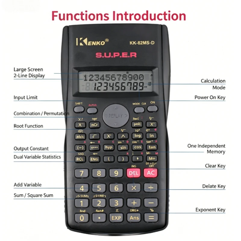 Portable 2-Line Scientific Calculator 240 Functions Handheld Student Calculator For School Math Exam Office Teaching Daily Use - 6