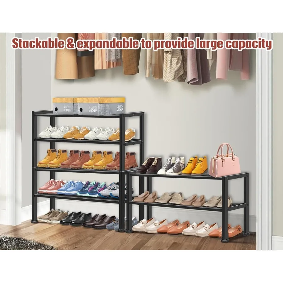 Heavy Duty Shoe Rack for Closet Entryway Stackable Shoe Organizer for Small Space Metal Shoe Rack Shelf Storage for Bedroom Flo