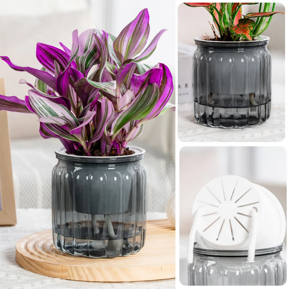 Plastic Tabletop Flower Pots Decor Self Watering Flower Pots Home Decoration Tabletop Vase Transparent Hydroponic Plants Pots - 5