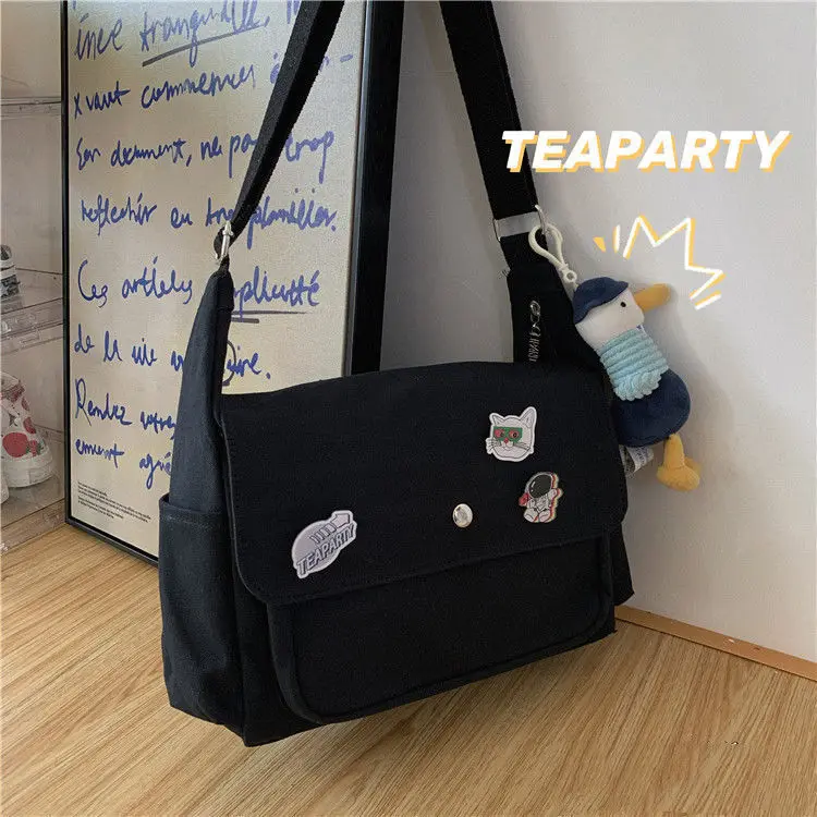 SolidColorCanvasHandbagsShoulderBagJapaneseHarajukuLargeCapacityMessengerBagYouth